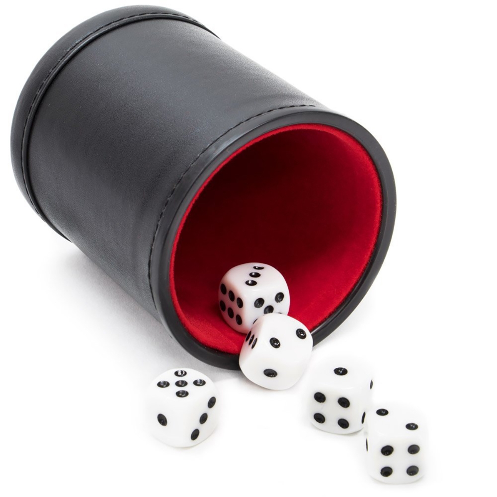 Board Game Yahtzee - レザーダイスカップセット、6個のドットダイス、赤い裏地、揺れ時の静音設計、ライアーズダイス、ファーグル、ヤッツィーなどのボードゲーム用