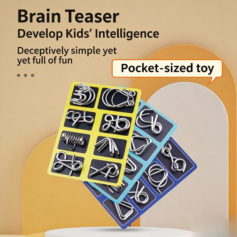 Board Game Enthusiast - 8ピースメタルパズルセット クラシックな頭の体操 インターロッキング解錠ゲーム ストレス解消 知育玩具 大人
