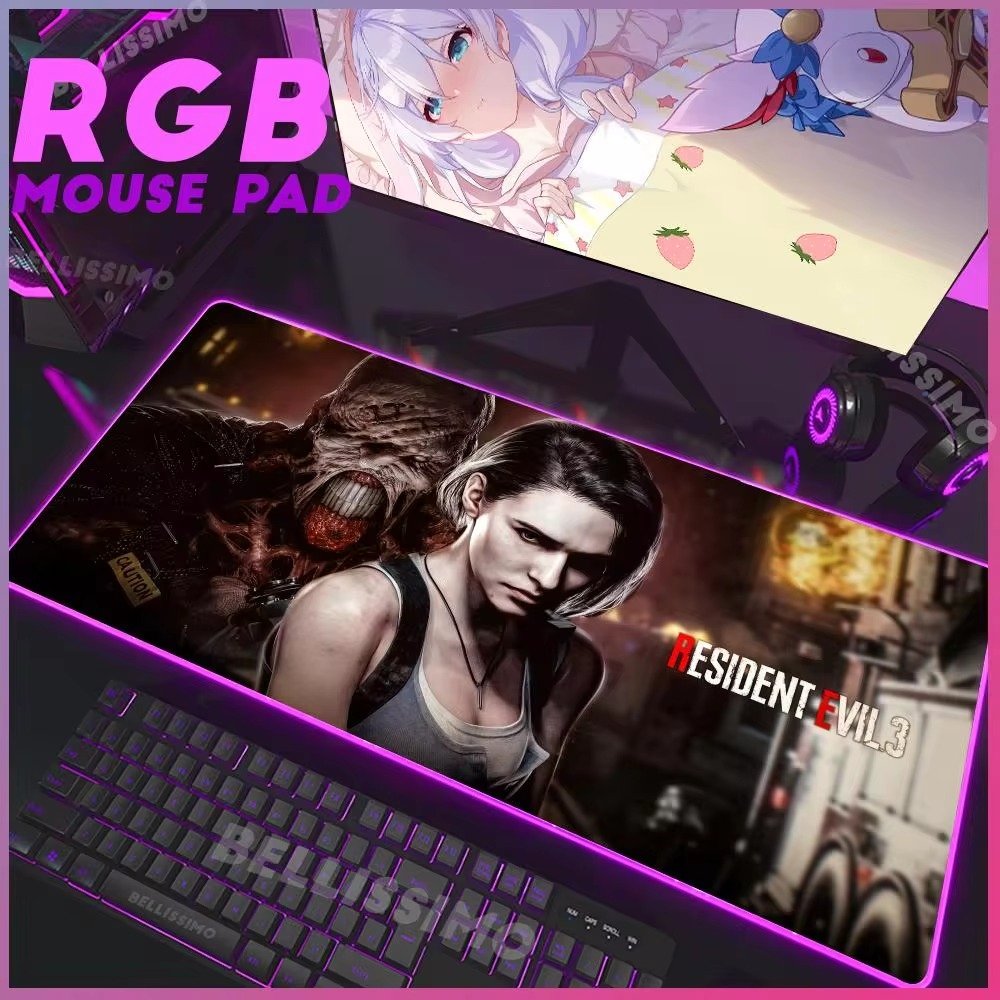 Board Game Resident Evil - R_レジデント E_イービル シリーズ RGB ゲーミングマウスパッド照明テーブルマウスパッド耐久性のあるキーボードマウスマットゲームアクセサリーラップトップクッション