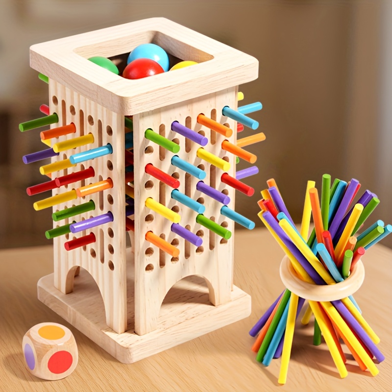 Board Game Enthusiast - モンテッソーリ木製ボードゲーム カラフルなスティック サイコロゲーム 数学学習おもちゃ 細かい運動能力を養うおもちゃ 子供用