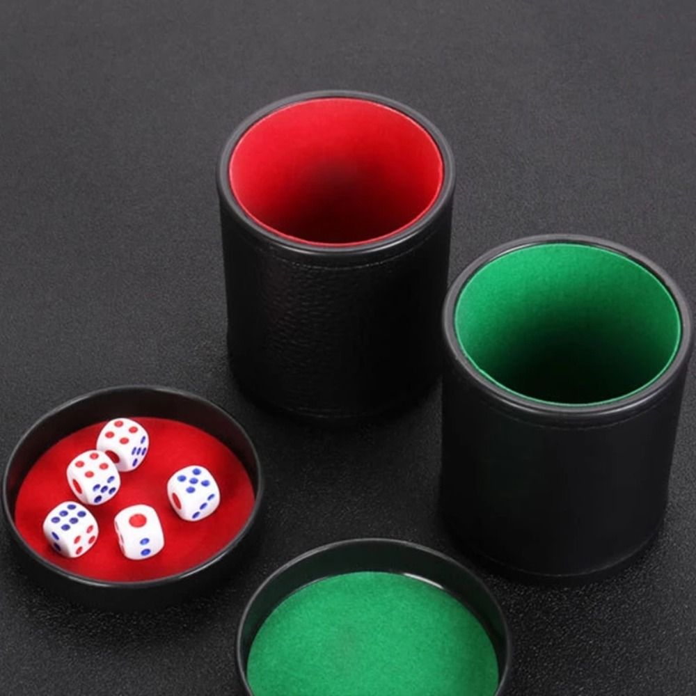 Board Game Yahtzee - レザーダイスカップ 蓋付き グリーンレッド裏地 インテリア 静かに揺れる ライアーズダイス