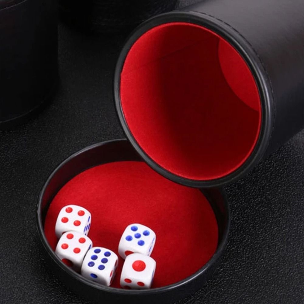 Board Game Yahtzee - 蓋付きレザーダイスカップ、緑と赤の内側裏地、静かな振動で嘘つきがわかる、ライアーズダイス、ファーグル、ヤツジー、ボードゲーム用、ダイス5個付き