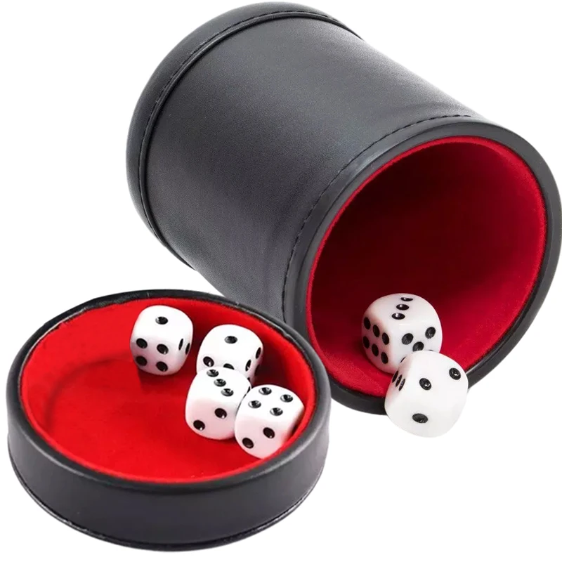 Board Game Yahtzee - 蓋付きレザーダイスカップ、緑と赤の内側の裏地、静かな揺れ感、嘘つき防止用、ダイスファーグル、ヤツジー、ボードゲーム用、ダイス6個付き