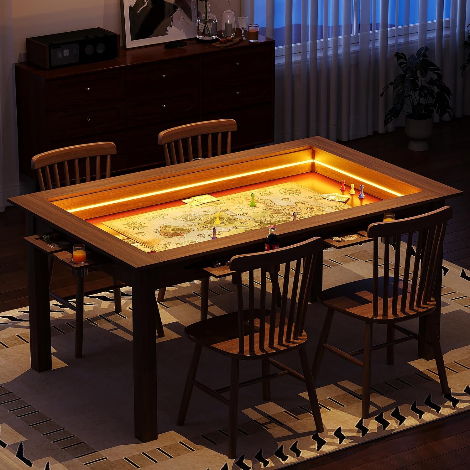 ウォールナット製ボードゲームテーブル、RGB LEDライト、 - Board Game Yahtzee のレビューと価格