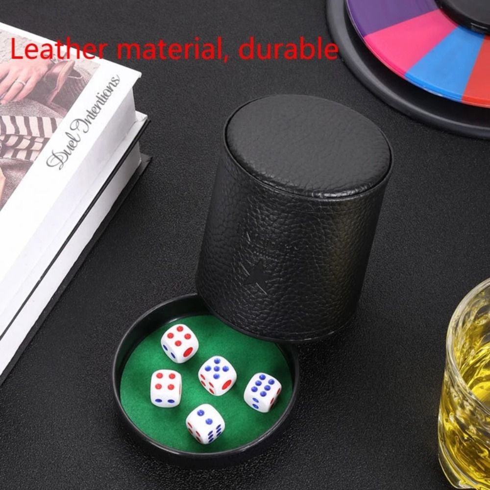 蓋付きレザーダイスカップ、緑と赤の内側裏地、静かな振動で嘘つ - Board Game Yahtzee のレビューと価格